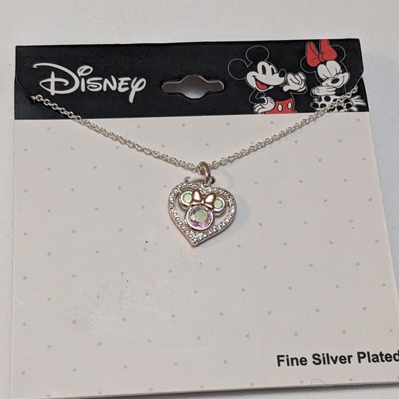 Minnie Mouse Heart Necklace (Fine Silver Plated) NWT - Picture 4 of 7